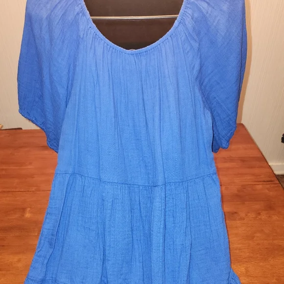 Puff-Sleeve Tiered Mini Swing Dress Old Navy Saphire Blue NWT L - Picture 3 of 8